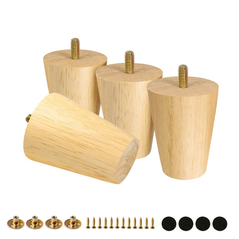 FoDau770 Solid Wood Furniture Legs 3 Inche, Straight Tapered Wood Legs Mid Century Sofa Legs Set of 4, 5/16"" UNC Furniture Feet Wood Replacement Legs for Cabinet Sofa Couch Dresser Chair Ottoman Table - Image 1